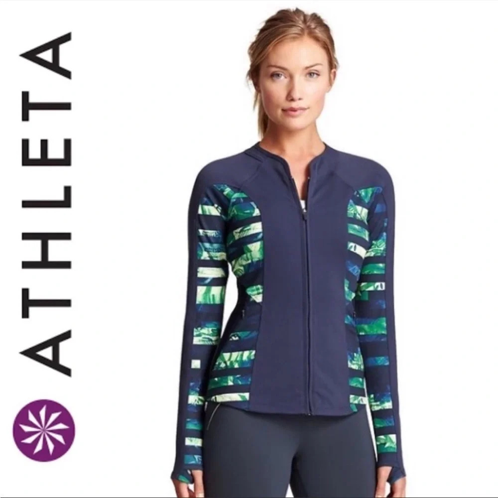 Athleta Style 243001 Dark Blue and Green Mesh Panels Full Tilt Jacket Women’s S